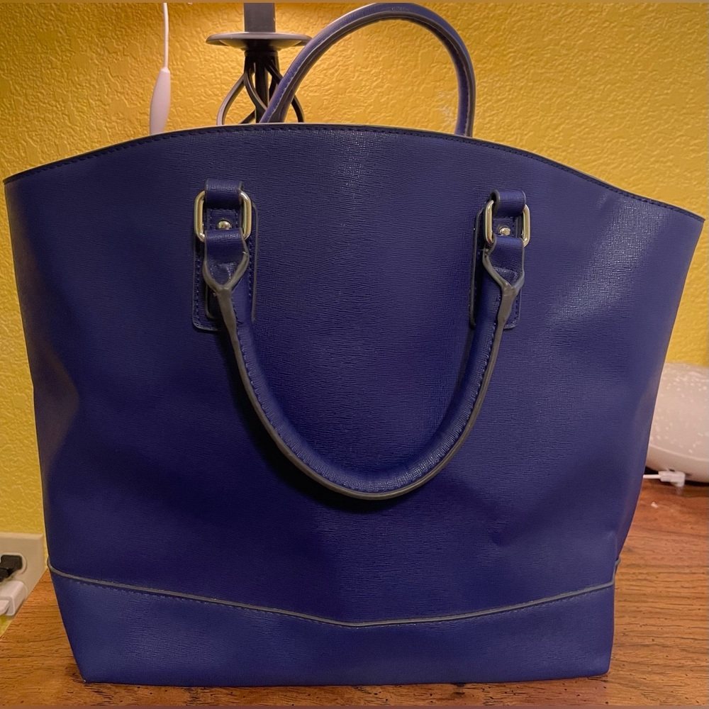 Just Fab Faux Leather Cobalt Blue Large Tote.